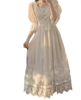 Abito da fata vintage francese Abito longuette da donna con lacci retrò