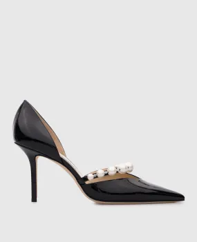 Jimmy Choo AURELIE 85 scarpe da barca in vernice nera con perline AURELIE85XKM